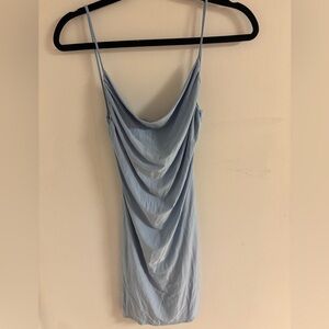 Baby blue mini satin dress.